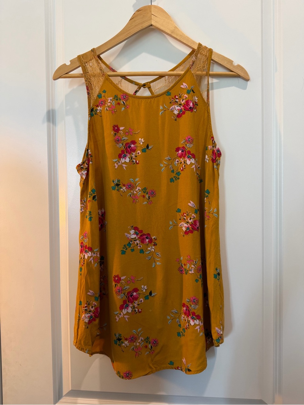 Gypsies & Moondust Mustard Floral Lace Racerback Tank Top Medium Boho